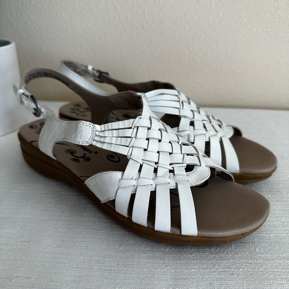 Bare Traps Jabber White Leather Netted Ankle Strap Sandals Women’s 7W